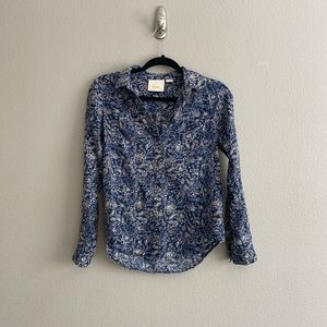 Anthropologie Maeve Petrin Button-Down Shirt/Blouse in Navy and Ivory
